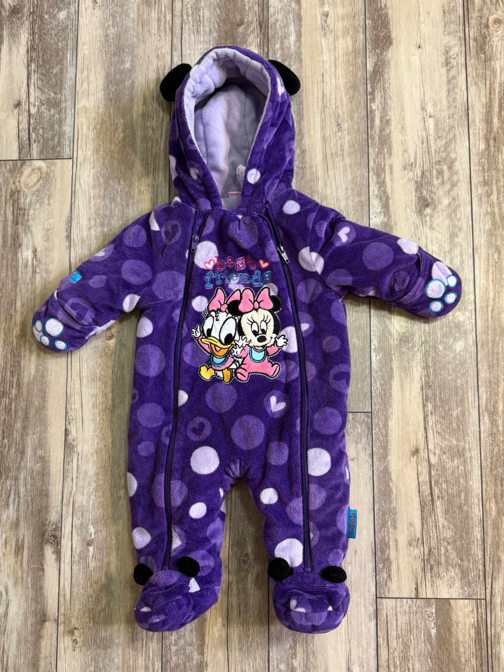 Thick Purple Baby Minnie & Baby Daisy Plush Hooded Bunting Snow Suit